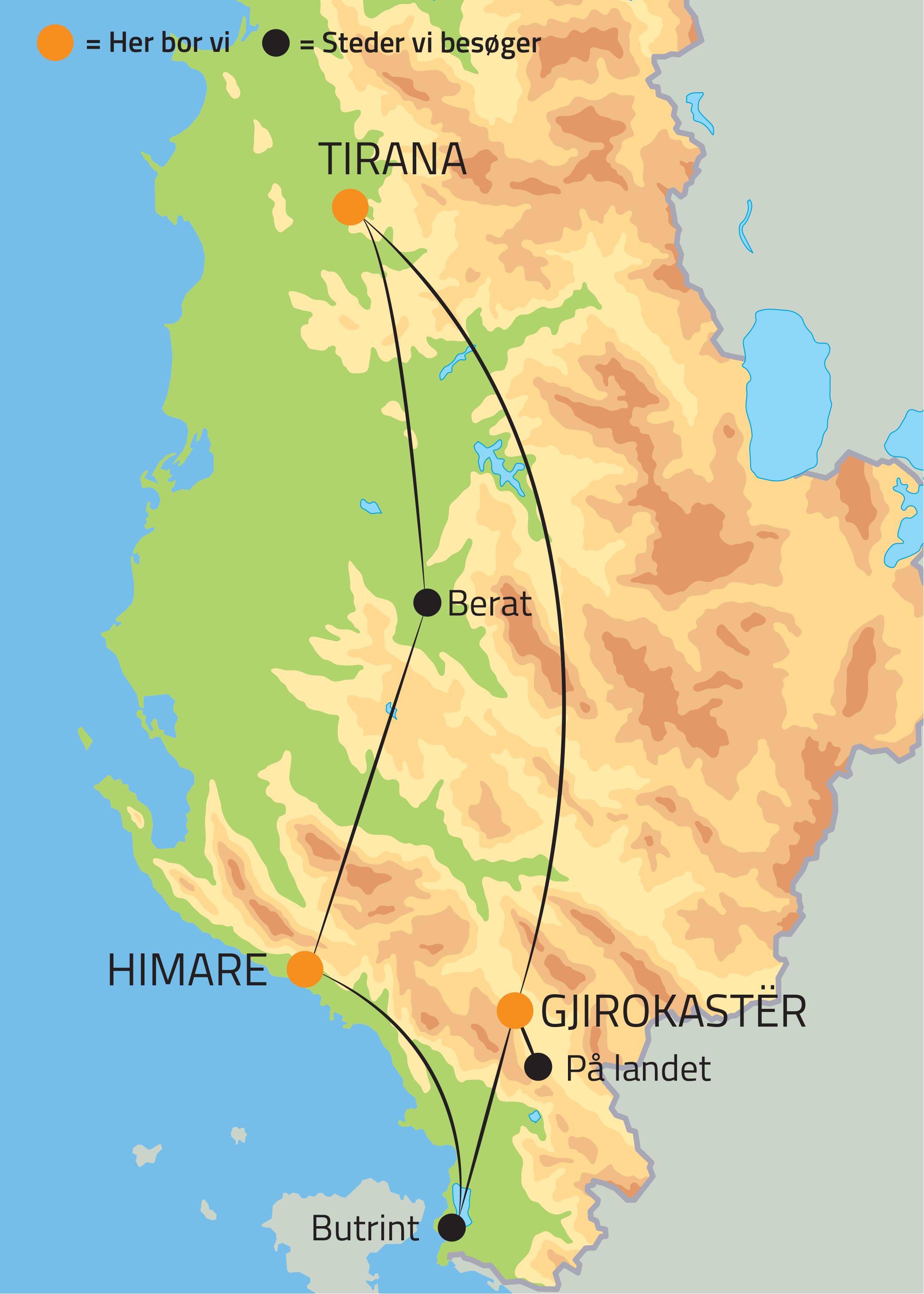 Geografisk karta �ver Albanien.